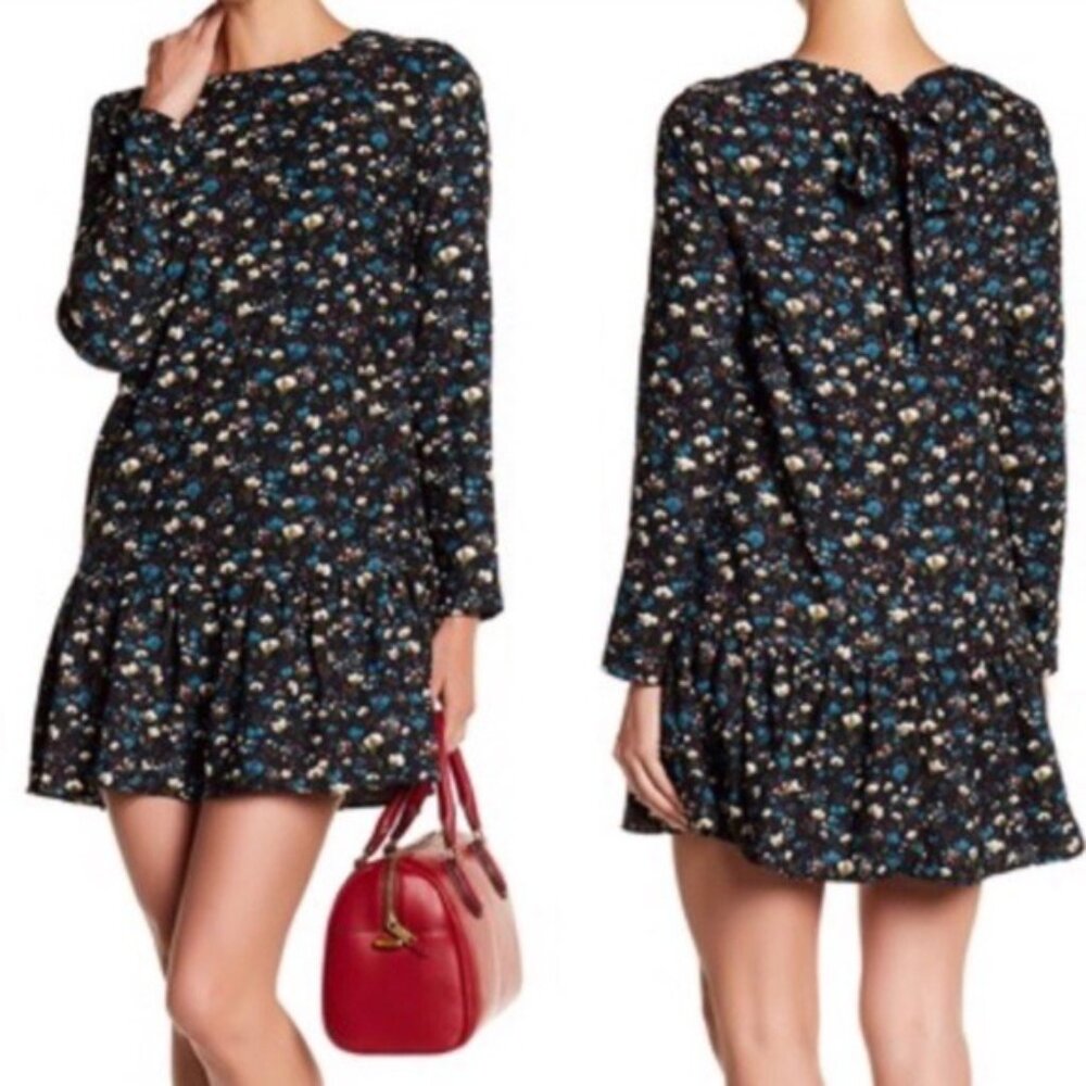 Anthropologie Philosophy Black Floral Long Sleeve Dress, Size XS